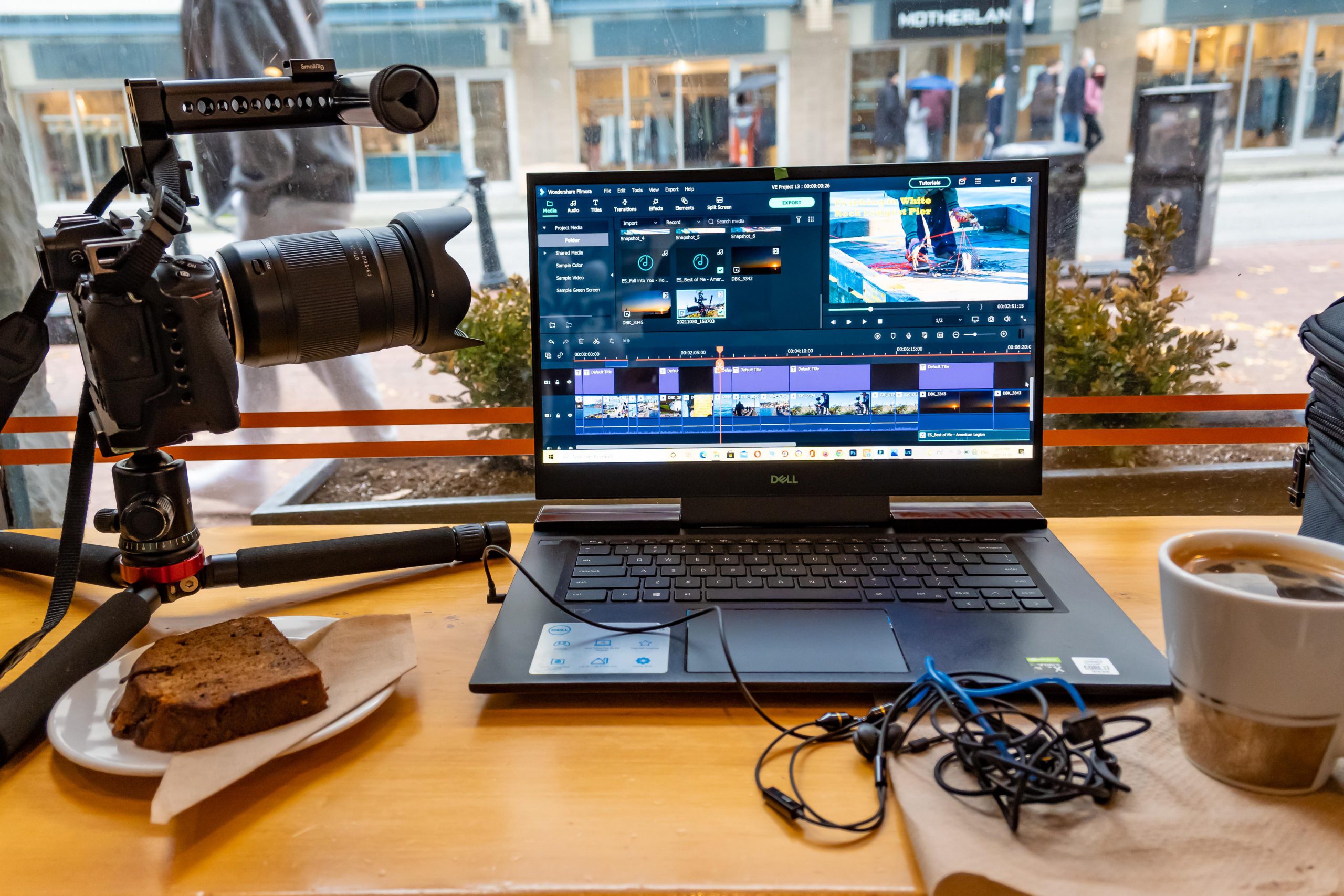 A video editing timeline on screen