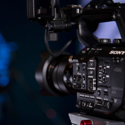 Close-up of a Sony professional video camera
